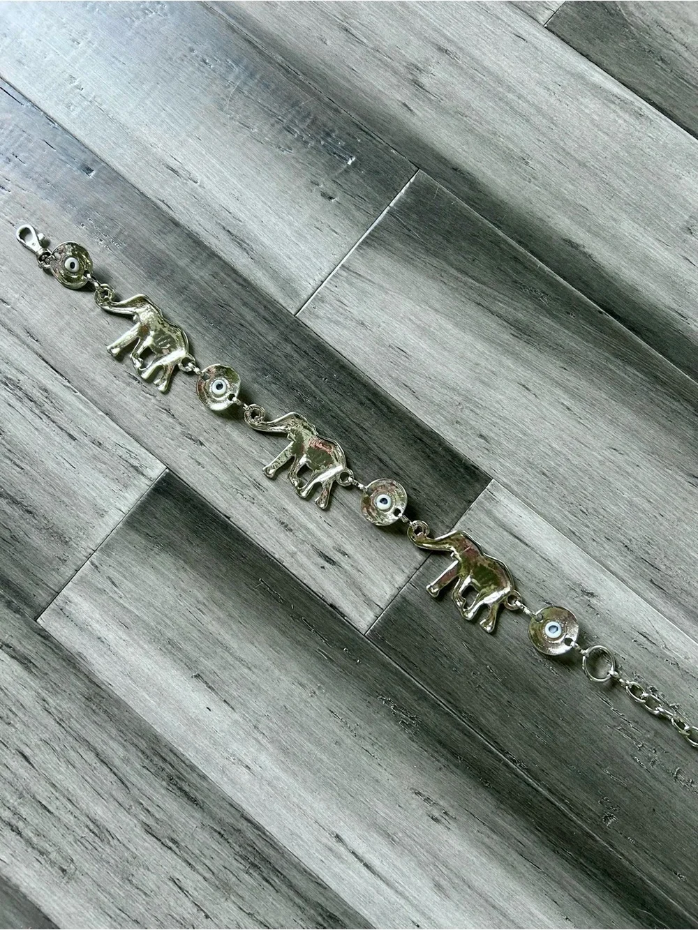 Vintage 90s Silver Plated Elephant Chain Belt w/ Faux Marble Stones